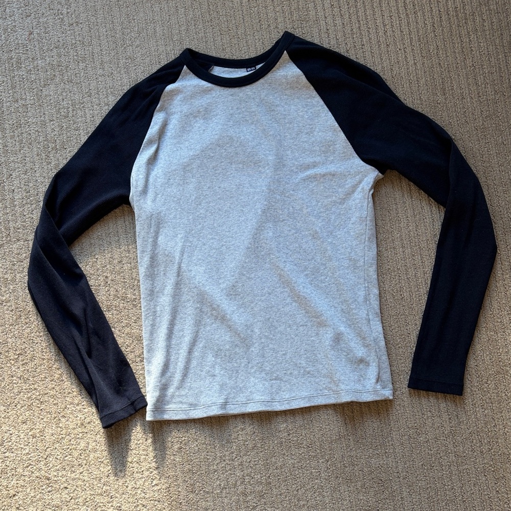 Uniqlo Slub Cotton Raglant T-Shirt,Heathered Grey/True Navy, M